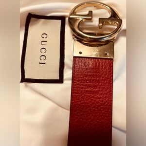 Gucci Red Leather Belt with Gold Buckle